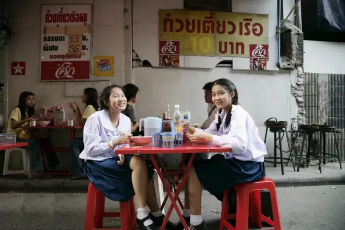 Framed Print : School girls at lunch break Framed Print : School girls at lunch break