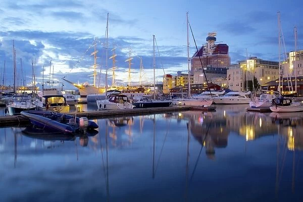 School Ship in Harbour at dusk, Gothenburg, Sweden, Scandinavia, Europe