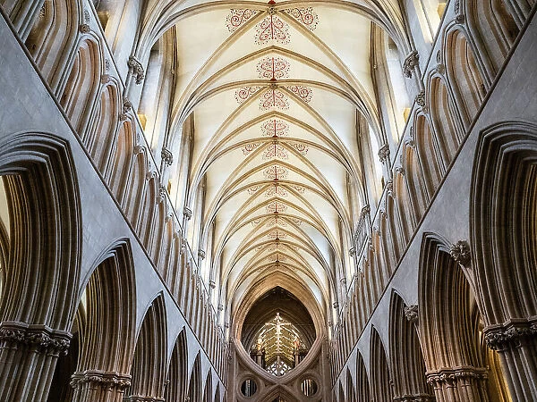 Scisssor arch and ceiling, The Cathedral, Wells, Somerset, England, United Kingdom, Europe