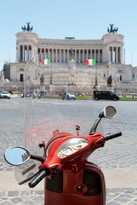 Framed Print : Scooter parked in Piazza Venezia with the Victor Emmanuel Monument, Rome, Lazio, Italy, Europe Framed Print : Scooter parked in Piazza Venezia with the Victor Emmanuel Monument, Rome, Lazio, Italy, Europe