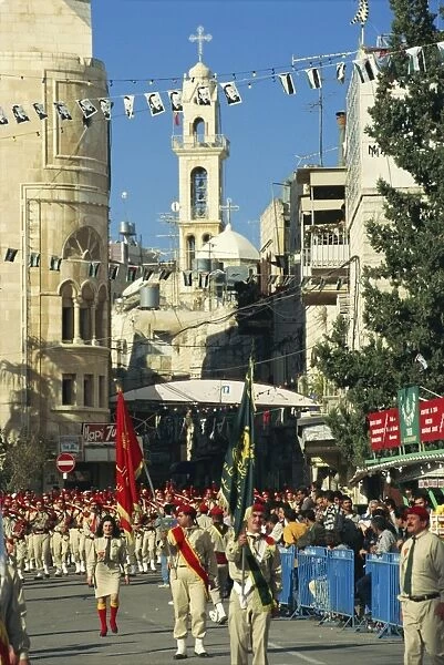 Scout bands marching, Christmas Day, Bethlehem, Israel, Middle East