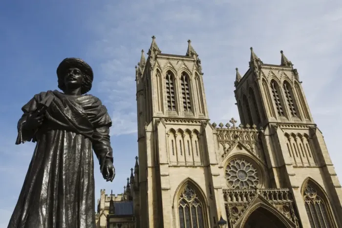 Framed Print : Sculpture of Bengali scholar outside the Cathedral, Bristol, Avon, England