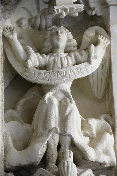 Sculpture in cloister, Fontevraud Abbey, Fontevraud, Maine-et-Loire, France, Europe