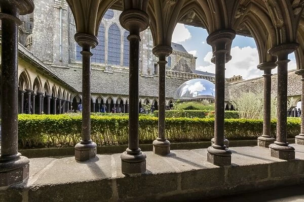 Sculpture in the cloister of Mont Saint-Michel Abbey, UNESCO World Heritage Site