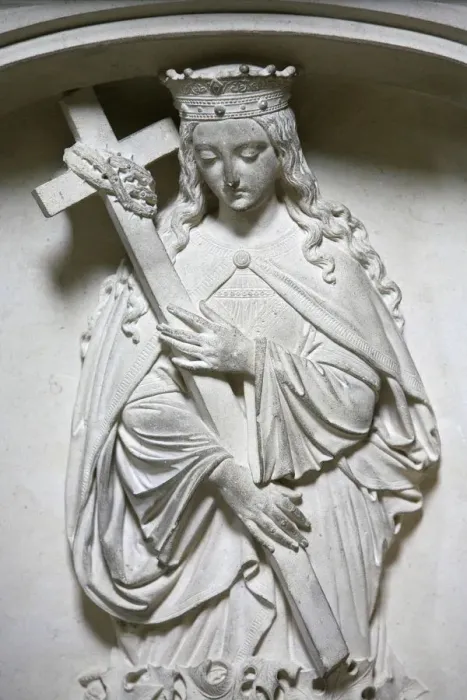 Framed Print : Sculpture of the crowned Virgin carrying a cross, Saint-Pierre de Solesmes Abbey Framed Print : Sculpture of the crowned Virgin carrying a cross, Saint-Pierre de Solesmes Abbey