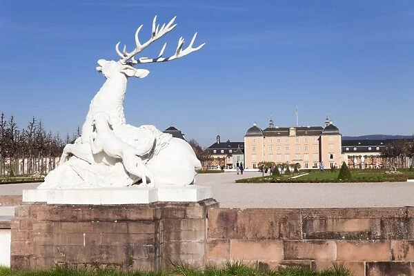 Sculpture of the deer, Schloss Schwetzingen Palace, Palace Gardens, Schwetzingen, Baden Wurttemberg, Germany, Europe