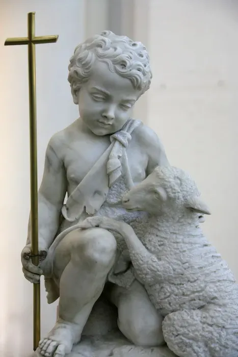 Framed Print : Sculpture depicting Christ as a good shepherd in Santa Maria D Framed Print : Sculpture depicting Christ as a good shepherd in Santa Maria D