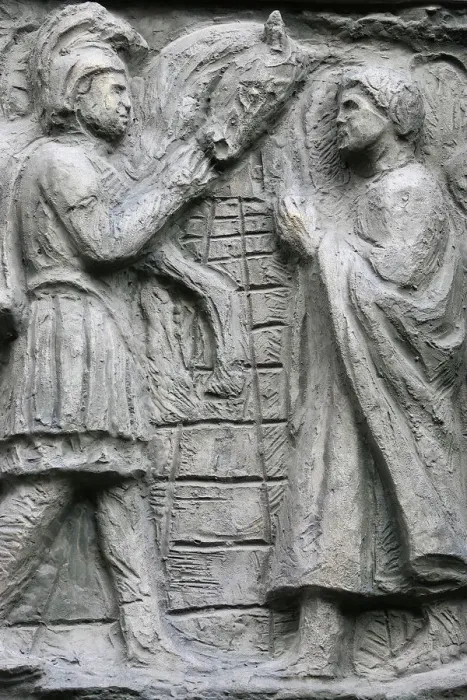Framed Print : Sculpture depicting a Miracle on the Notre Dame door, Saint-Pierre de Montmartre church Framed Print : Sculpture depicting a Miracle on the Notre Dame door, Saint-Pierre de Montmartre church