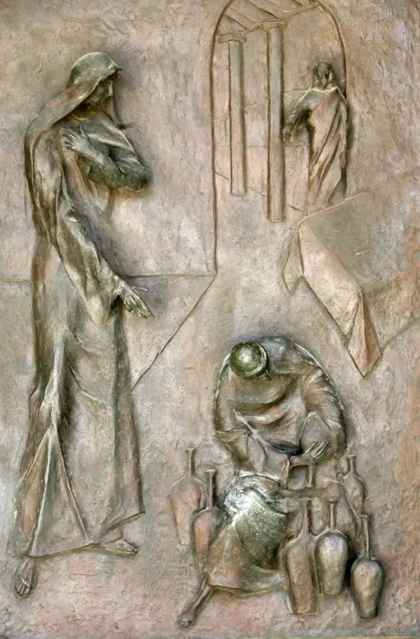 Framed Print : Sculpture on door depicting the miracle of the Wedding at Cana, Annunciation Basilica Framed Print : Sculpture on door depicting the miracle of the Wedding at Cana, Annunciation Basilica