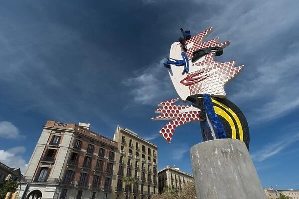 Sculpture entitled Barcelona Head by Roy Lichtenstein, Placa d Antoni Lopez