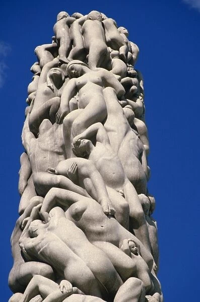 Detail of sculpture of figures on the central stele in Frogner Park
