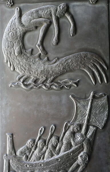 Sculpture of Jonah and the Whale on the door of the Annunciation Basilica, Nazareth