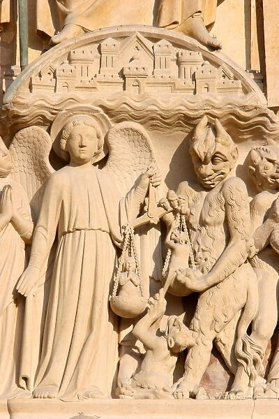 Sculpture of the Last Judgment, Notre Dame de Paris cathedral, Paris, France, Europe