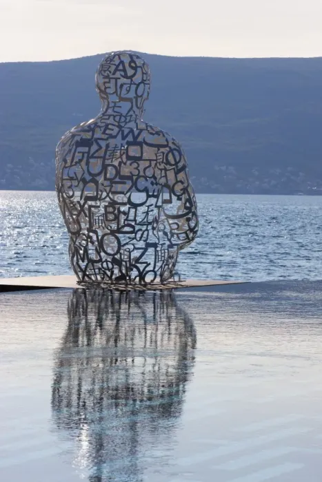 Framed Print : Sculpture of a man made of letters at the Lido Mar swimming pool at the newly developed Marina in Porto Montenegro Framed Print : Sculpture of a man made of letters at the Lido Mar swimming pool at the newly developed Marina in Porto Montenegro