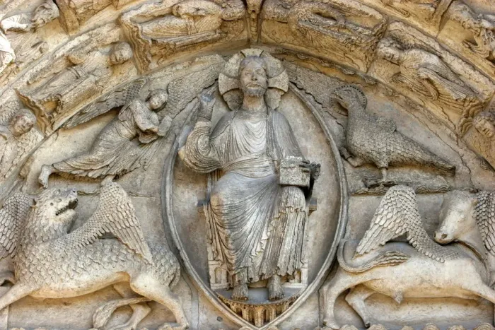 Framed Print : Sculpture of Royal Gate, central tympanum, Chartres Cathedral, UNESCO World Heritage Site Framed Print : Sculpture of Royal Gate, central tympanum, Chartres Cathedral, UNESCO World Heritage Site