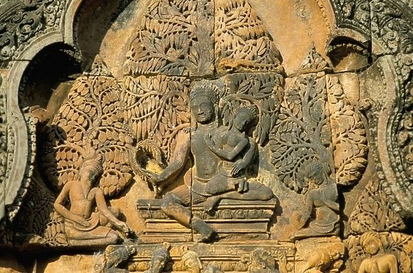 Sculpture of Siva, holding his wife Uma, temple of Banteay Srei, founded 967 AD