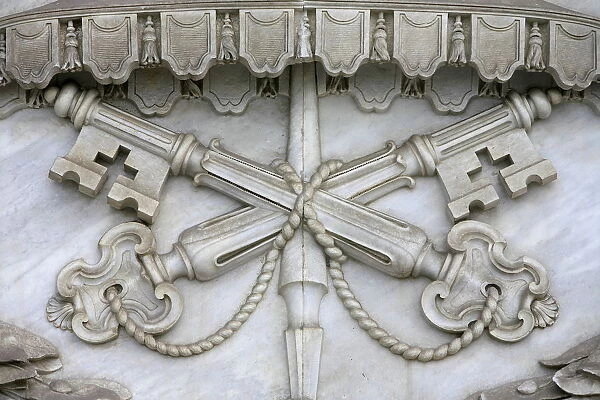 Sculpture of St. Peters keys on San Giovanni in Laterano basilica, Rome, Lazio