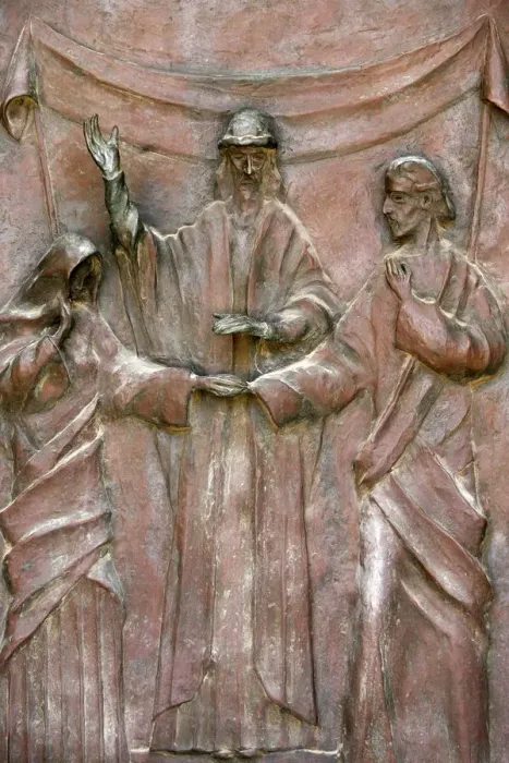 Framed Print : Sculpture of the wedding of Joseph and Mary on the door of the Annunciation Basilica Framed Print : Sculpture of the wedding of Joseph and Mary on the door of the Annunciation Basilica