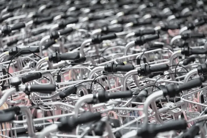 Framed Print : A sea of identical bike handles, China, Asia
