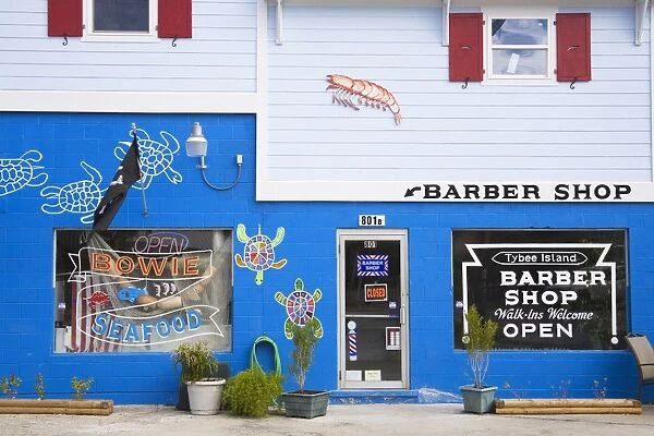 Seafood store and Barber Shop on Tybee Island, Savannah, Georgia, United States of America