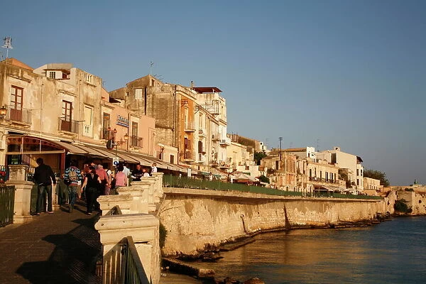 Seafront area at the historical area of Ortygia, Syracuse, Sicily, Italy, Europe