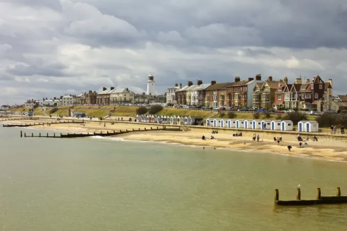 Framed Print : Seafront of this attractive town with the lighthouse, North Parade and the famously pricey beach huts, Southwold, Suffolk, England, United Kingdom, Europe Framed Print : Seafront of this attractive town with the lighthouse, North Parade and the famously pricey beach huts, Southwold, Suffolk, England, United Kingdom, Europe