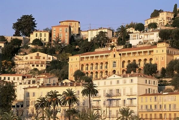 Seafront buildings overlooking Old Town, Menton, Alpes-Maritimes, Cote d Azur
