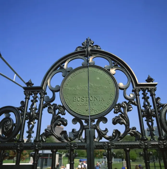 Framed Print : Seal of Boston, founded in 1630, Public Garden by Boston Common, Boston Framed Print : Seal of Boston, founded in 1630, Public Garden by Boston Common, Boston