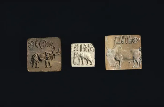 Framed Print : Seals depicting animals from the Indus civilisation of Mohenjodaro Framed Print : Seals depicting animals from the Indus civilisation of Mohenjodaro