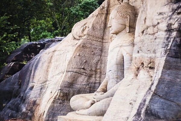 Seated Buddha in meditation at Gal Vihara Rock Temple, Polonnaruwa, UNESCO World Heritage Site, Sri Lanka, Asia