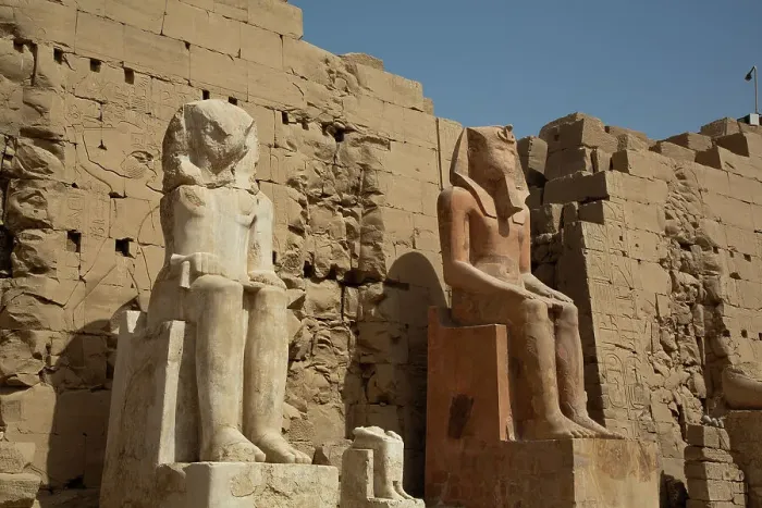 Framed Print : Seated Pharaohs, Pylon 8, Karnak Temple Complex, UNESCO World Heritage Site, Luxor, Egypt, North Africa, Africa Framed Print : Seated Pharaohs, Pylon 8, Karnak Temple Complex, UNESCO World Heritage Site, Luxor, Egypt, North Africa, Africa