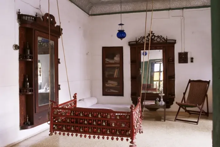 Framed Print : Seating area with traditional hitchkar suspended swing Framed Print : Seating area with traditional hitchkar suspended swing
