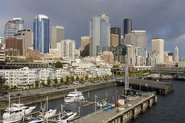 Seattle skyline and Bell Harbor Marina, Seattle, Washington State, United States of America