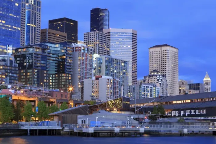 Framed Print : Seattle skyline, Washington State, United States of America, North America Framed Print : Seattle skyline, Washington State, United States of America, North America