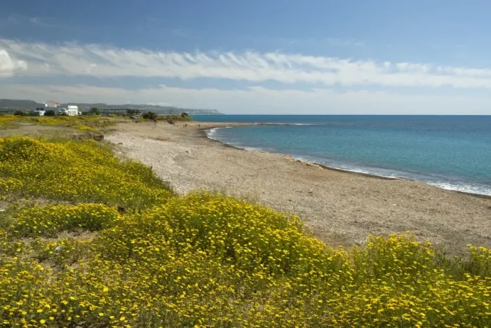 Framed Print : Secluded beach in spring, near Paphos, Cyprus, Mediterranean, Europe