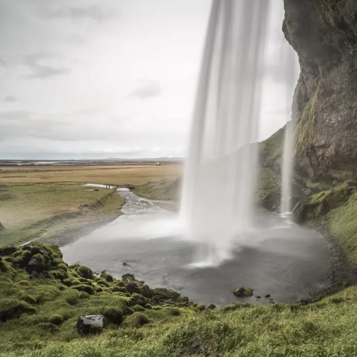 Framed Print : Behind Seljalandsfoss, a famous waterfall just off route 1 in South Iceland (Sudurland) Framed Print : Behind Seljalandsfoss, a famous waterfall just off route 1 in South Iceland (Sudurland)