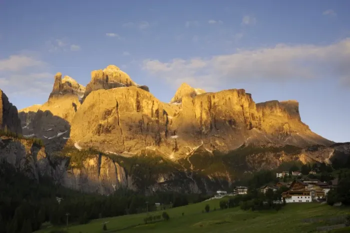 Framed Print : Sella Gruppe and Colfosco at dawn, Dolomites, Italy, Europe Framed Print : Sella Gruppe and Colfosco at dawn, Dolomites, Italy, Europe