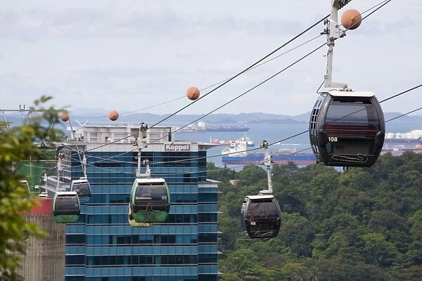 Sentosa Island cable cars approaching Mount Faber Point