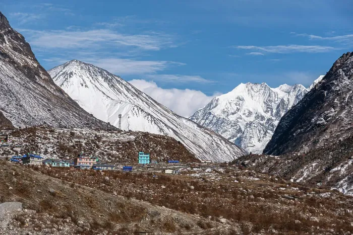 Framed Print : Serene view of Langtang Village in front of Tserko ri and Gangchempo, Langtang Valley trek, Himalayas, Nepal, Asia Framed Print : Serene view of Langtang Village in front of Tserko ri and Gangchempo, Langtang Valley trek, Himalayas, Nepal, Asia