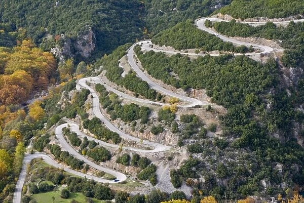Serpentine road in the Zagorohroia mountains, Greece, Europe