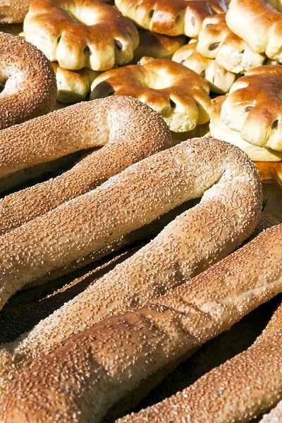 Sesame round bread for sale in the Old City, Jerusalem, Israel, Middle East