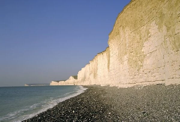 The Seven Sisters chalk cliffs seen from the beach at Birling Gap, East Sussex