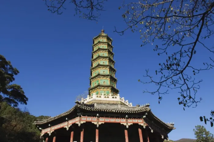 Framed Print : A seven tier pagoda in Fragrant Hills Park in the Western Hills, Beijing, China, Asia Framed Print : A seven tier pagoda in Fragrant Hills Park in the Western Hills, Beijing, China, Asia