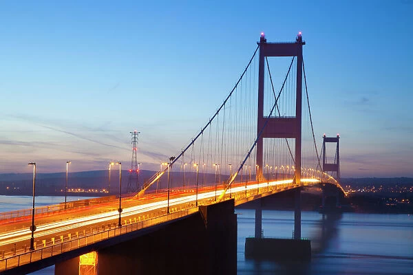 Severn Estuary and First Severn Bridge, near Chepstow, South Wales, Wales