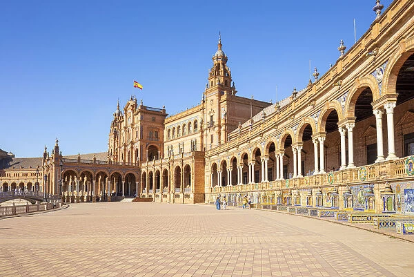 Seville Plaza de Espana with ceramic tiled alcoves and arches, Maria Luisa Park, Seville