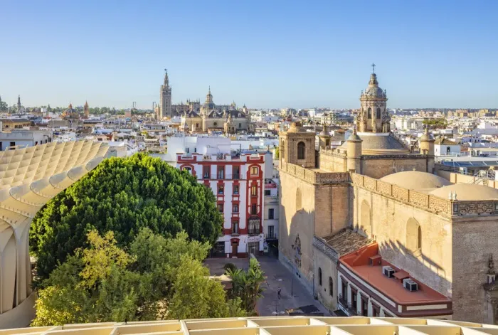 Framed Print : Seville Skyline of Cathedral and city rooftops from the Metropol Parasol, Seville Framed Print : Seville Skyline of Cathedral and city rooftops from the Metropol Parasol, Seville