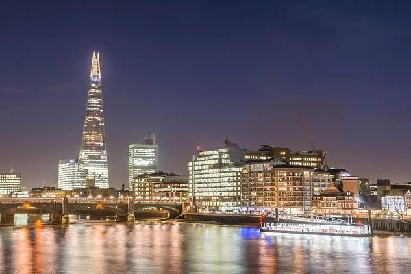 The Shard and the River Thames at night, London Borough of Southwark, London, England