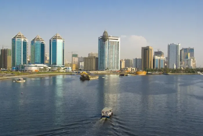 Framed Print : Sharjah Creek skyline, Sharjah, United Arab Emirates (U Framed Print : Sharjah Creek skyline, Sharjah, United Arab Emirates (U