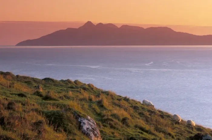 Framed Print : Sheep and Rum island at sunset Framed Print : Sheep and Rum island at sunset