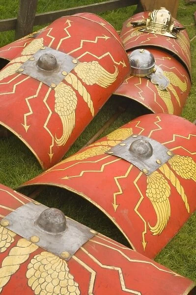 Shields and helmets of the Ermine Street Guard, Birdoswald Roman Fort, Hadrians Wall